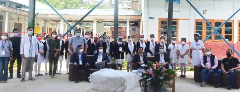 Advisor KT Sukhalu, Deputy Commissioner, Zunheboto, Peter Lichamo and others during the visit to District COVID Hospital, Zunheboto on June 17. (DIPR Photo) 